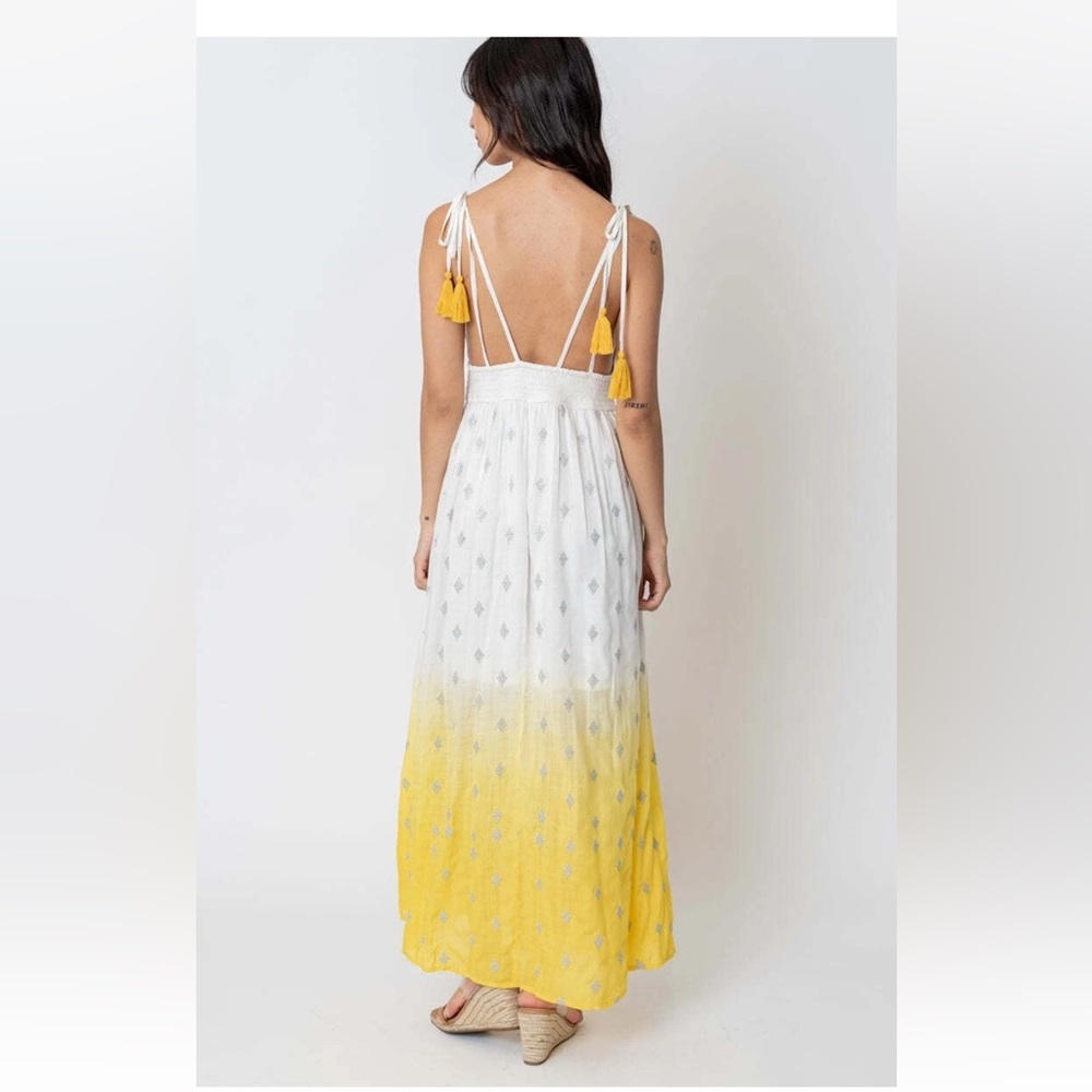 En Creme Womens Deep V-Neck Light Yellow Maxi Dress Sz S Wedding Party Beach EUC - Picture 2 of 16